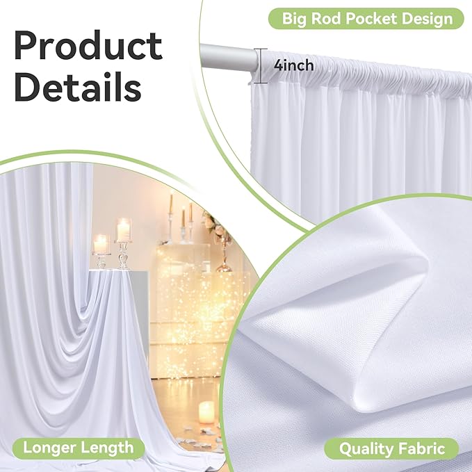 30ftx15ft Wrinkle Free White Backdrop Curtain, 6 Panels 15FT Height White Wedding Backdrop Drapes, Silky Polyester Back Drop Cloth for Birthday Photography Background Party Backdrop Draping