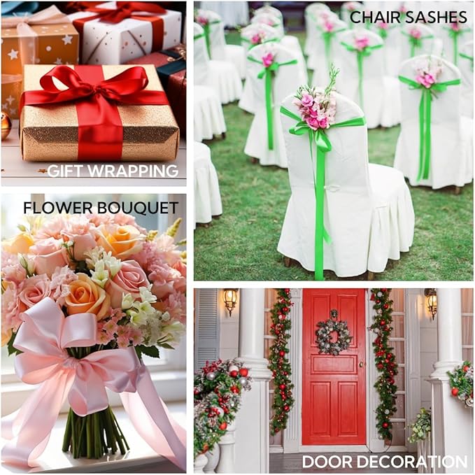 4 Inch 25 Yard Wide Satin Ribbon Red, Solid Fabric Large Ribbon Roll for Cutting Ceremony Wedding Opening Party Decoration, Chairs, Sewing, Festival Pageant Sashes