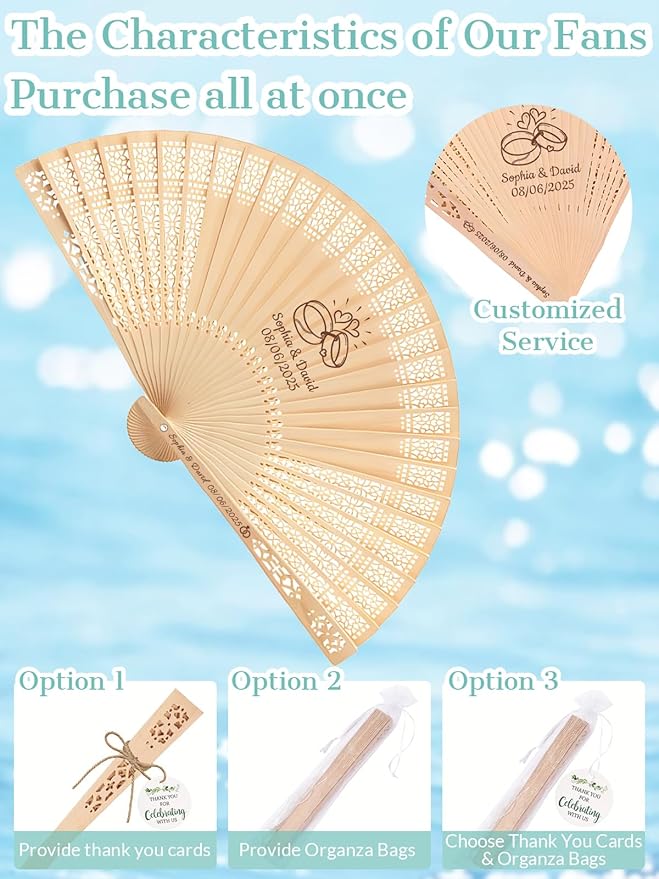 20Pcs Personalized Folding Hand Fans Custom Engraved Summer Wedding Fans,Personalized Wooden Fans Party Favor Bridal Shower Gifts for Guests