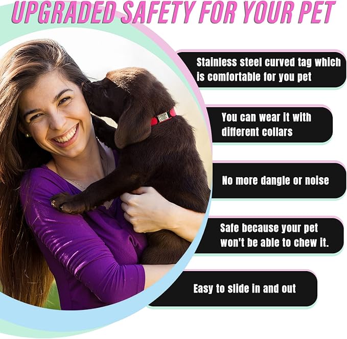 Personalized Dog & Cat ID - Engraved Dog Name Tag - Silent, No Noise - Slide On Custom Collar Tags for Small, Medium & Large Pets