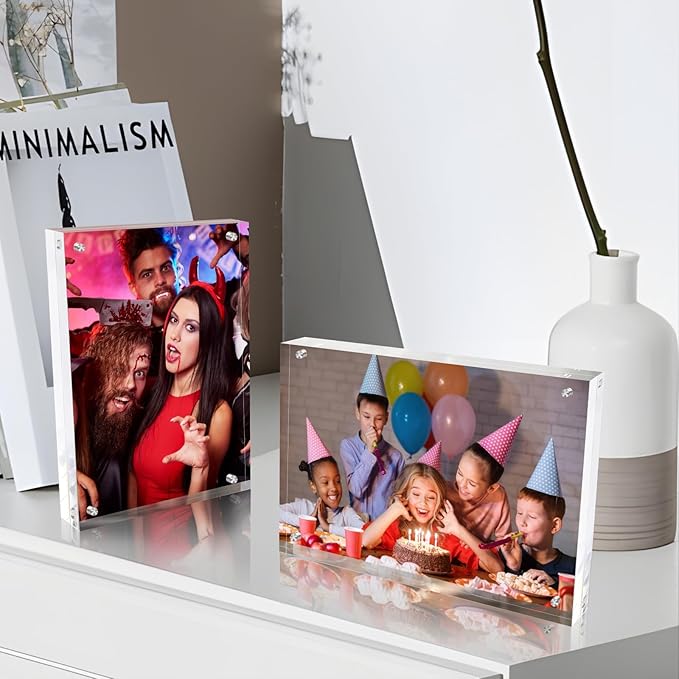 4x6 Inches Acrylic Picture Frames 3 Pack, Double Sided Magnetic Photo Frames,Free Standing on Desk or Table Clear Picture Frames