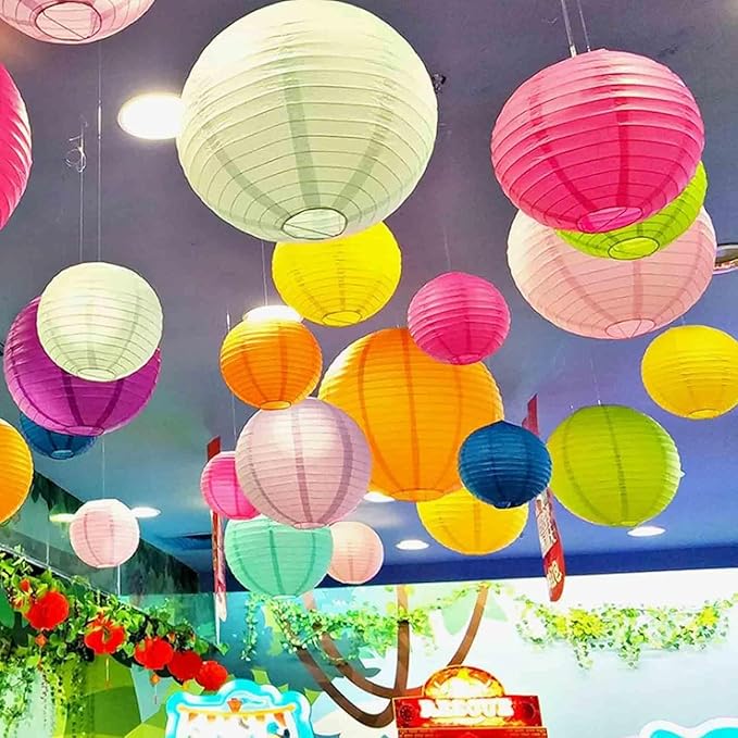 12pcs Orange and Blue Paper Lanterns,Hanging Paper Lanterns for Bridal Shower Rustic Boho Birthday Wedding Home Decor Party Decoration