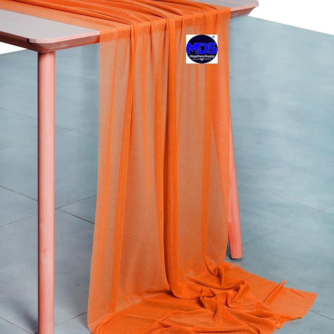 MDS Halloween Chiffon Table Runner - 15 Pack, 29 x 170 Inches, 14ft Each - Sheer Spooky Table Runners for Haunted House Parties, Trick-or-Treat Tables, Witchy Décor, Wedding & Events - Orange