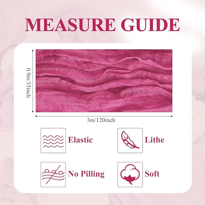 Asee'm 4pcs Cheesecloth Table Runner 120 Inches Long Deep Pink Boho Gauze Cheese Cloth Runner 10FT Rustic Sheer Table Runners for Christmas Wedding Party Baby Shower Spring Easter Decoration