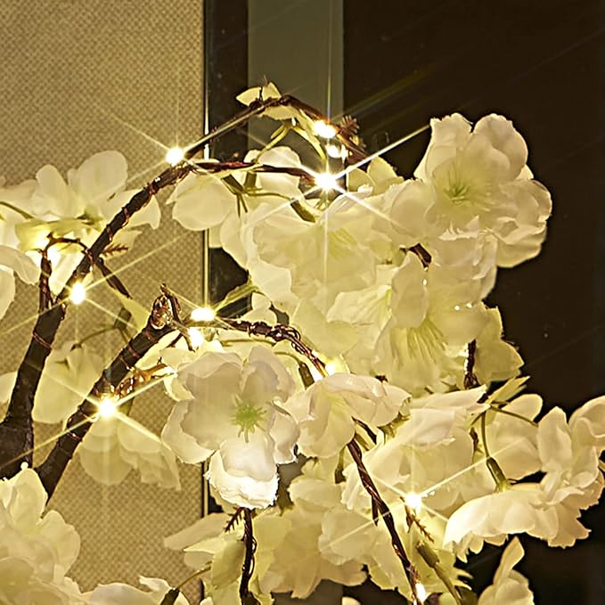 LITBLOOM Cherry Blossom Tree Lights Battery Operated or USB Powered with Timer 18IN 40 Fairy Lights for Wedding Party Table Decoration Inside