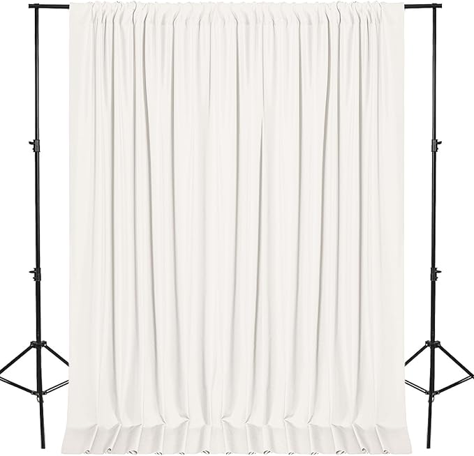 DWCN 10x8 FT Ivory Backdrop Curtains for Parties, Photography Backdrop Drapes with Rod Pockets for Wedding Decorations Stage Birthday Family Gatherings, 2 Panels 5ft x 8ft