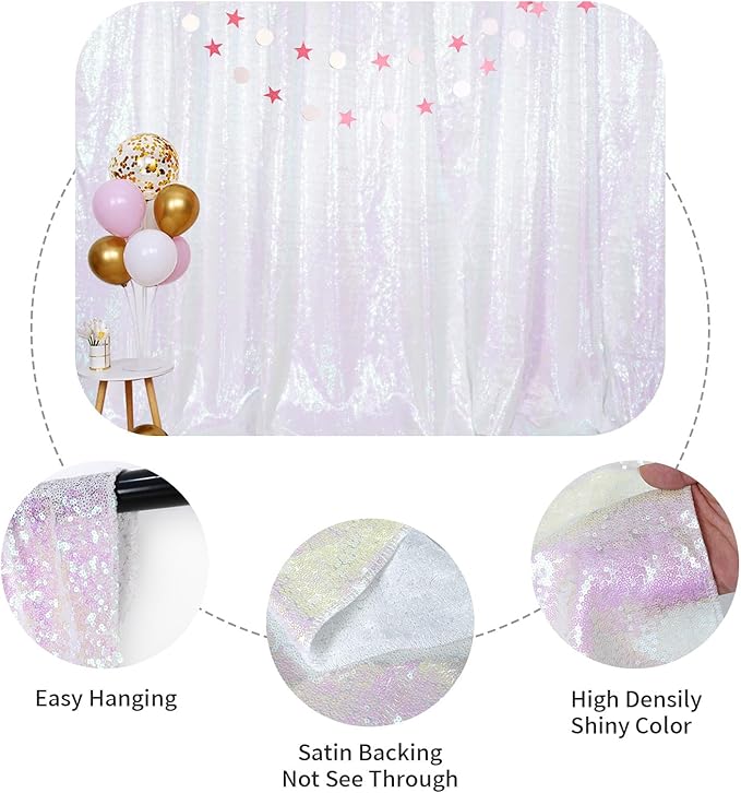 SquarePie Sequin Backdrop Curtain Not See Through Thick Glitter Background for Party 8FT x 10FT Iridescent