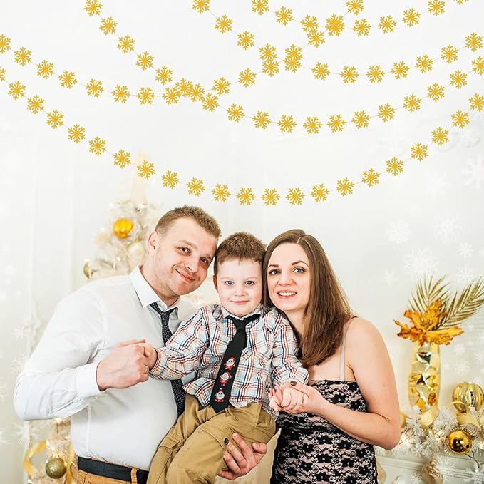 Snowflake-Snow Gold Christmas Party-Decoration Garland - 52ft Winter Wonderland Frozen Ornaments Hanging Paper Streamers,New Years Birthday Baby Shower Bachelorette Wedding Ceiling Decor Hugfond