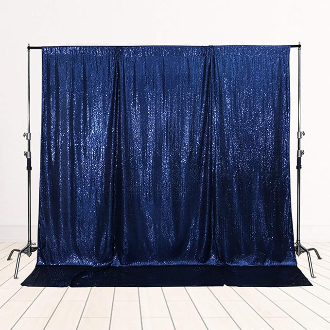 SquarePie Sequin Backdrop Not See Through Thick Background Glitter Curtain Party 6FT x 6FT Navy Blue