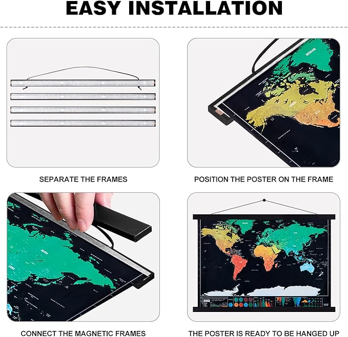 Poster Frame Frames 120x80 120x90, Magnetic Light Wood Wooden Poster Hangers Hanger Hanging Kit for Canvas Artwork Art Print (120cm /47",Black)