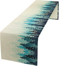 Misty Forest Table Runner,Foggy Blue Forest Landscape Table Runner for Kitchen Dining Table Home Party Decoration 13x36 Inch