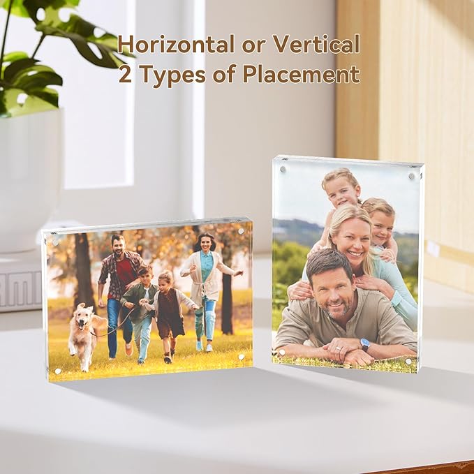 5x7 Acrylic Picture Frames, 20mm Thick Clear Frameless Magnetic Photo Frames, Double Sided Transparent Square Frame Gift for Desktop Display(1 Pack)