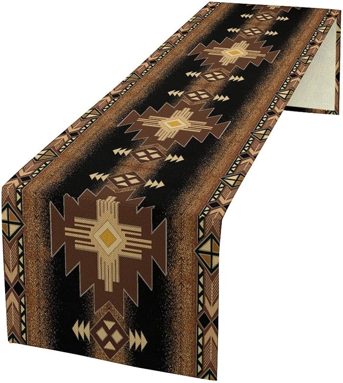 Aztec Table Runner Southwestern Native Vintage Geometric Pattern Table Runner Retro Country Table Dinner Decoration 13x120 Inch