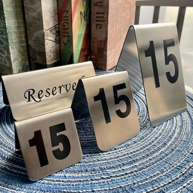 10 Pcs Metal Place Cards Stackable Tent Style Table Numbers，Place Card Holders for Celebration Wedding Party Restaurants Cafes Bars Gatherings meeting Room Board Game Serial (Medium 41-50, Black)