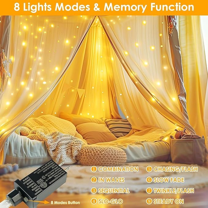 Warm White ⇋ Multicolor 66Ft 200LED Fairy Lights Plug in with Remote, Waterproof String Lights Outdoor 8 Modes Bedroom Decor, Twinkle Light for Girl's Room Garden Christmas Decorations