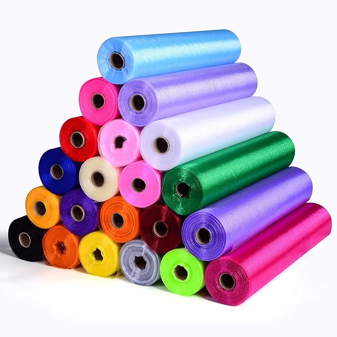 Crystal Organza Fabric Tulle - 16" by 50 Yards Sheer Fabric for Wedding Party Decoration Bridal Shower Tutu Roll Netting Spool Ribbon Wrapping (Red)