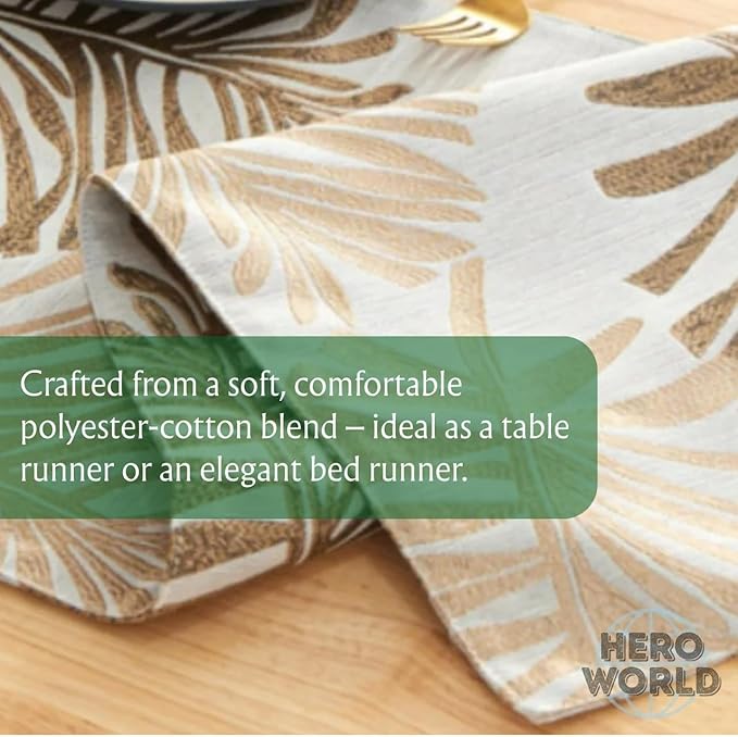 Monstera Leaf Table Runner – Elegant Fabric Table Centerpiece, Machine Washable, Gold or Green, 71"/83"/94" Length, 13" Width (Gold/71)