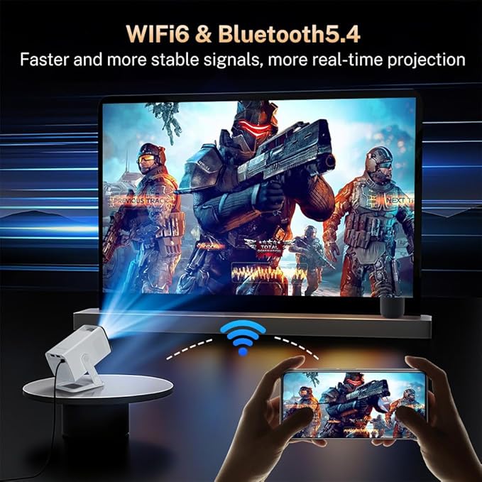 4K Supported Android 11 Mini Projector with WiFi 6 & Bluetooth 5.4 | 400 ANSI Lumens | Auto Keystone | Portable Outdoor Movie Projector for iPhone, Netflix, Camping, Bedroom & Home Theater