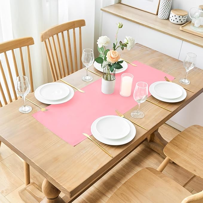 2 Pack Pink Small Short Table Runner 12 x 36 Inch Solid Color Runners Coffee Table Dresser for Daily Party Home Decoration