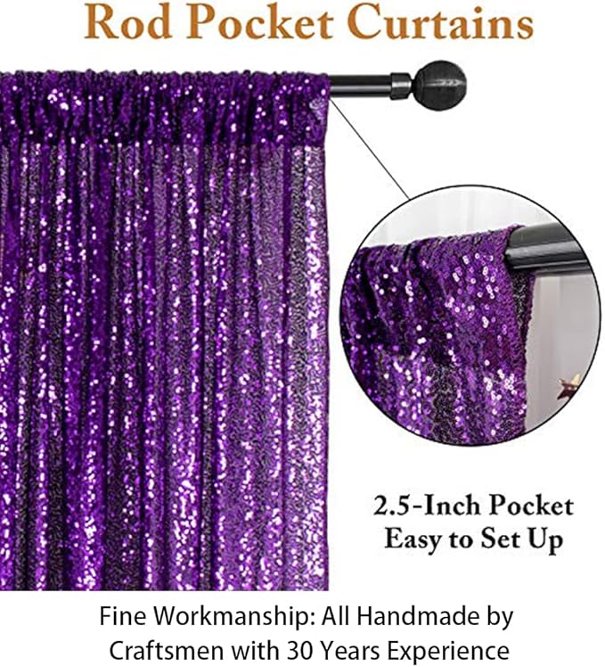 ShinyBeauty Sequin Curtains 2 Panels Purple 2FTx8FT Sequin Photo Backdrop Royal Purple Sequin Backdrop Curtain Pack of 2 Shimmer Fabric Backdrop Party Photographic Studio Photo Backgrounds