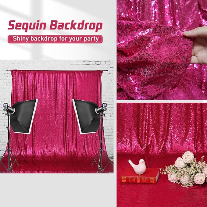 Eternal Beauty Hot Pink Sequin Backdrop, 5x7 Ft Glitter Background Curtains for Shimmer Photography Party Wedding Birthday Back Drop Decor