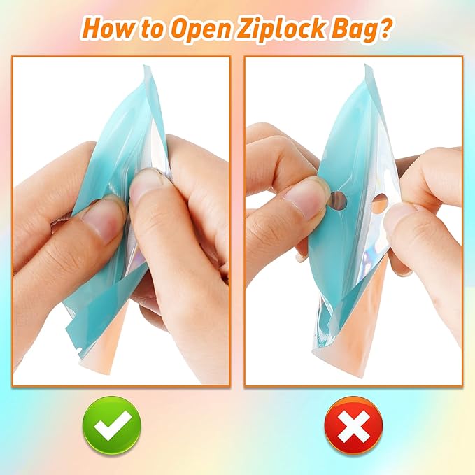 Funfery 100 Pack Gradient Holographic Bags,Resealable Mylar Bags with Zipper,Clear Window Packaging Pouch,Plastic Smell Proof Bags for Food Storage,Sample Jewelry Baggies(4.7×7In,Blue Orange)