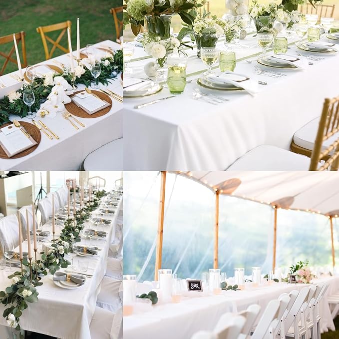 1 Pack White Table Cloth Rectangle Table 60 x 102 Inch Tablecloths for 6 Foot Rectangle Tables. Stain and Winkle Resistant Polyester Washable TableCloths for Parties Wedding Dining