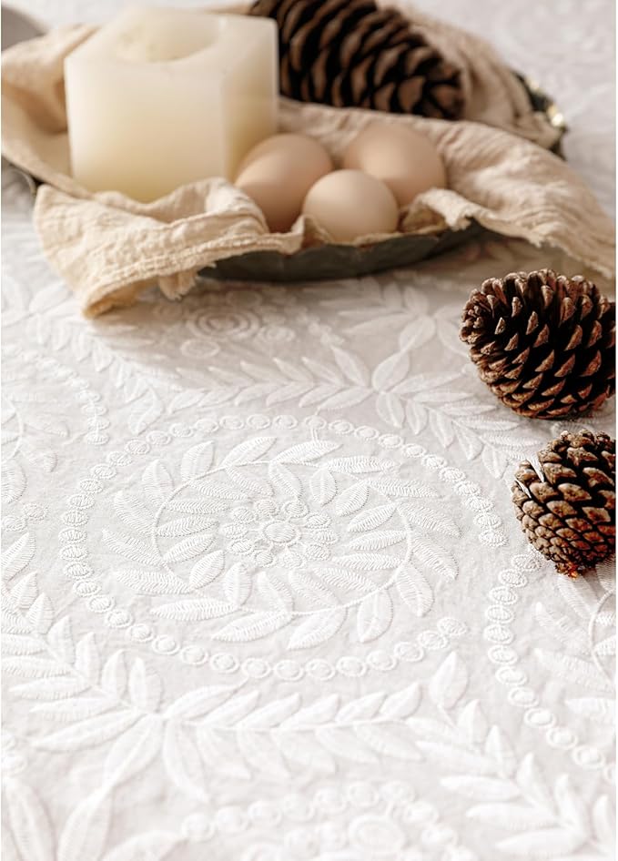 patdrea Vintage Ruffle Tablecloth for Rectangle Tables,Farmhouse Embroidered Cotton White Lace Table Cloth Cover Decor for Dining Room Wedding Banquet Thanksgiving Christmas,59"*83"