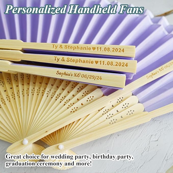 20pcs Personalized Purple Folded Hand Fans, Custom Folding Hand Fans for Wedding Guests, Wedding Gift Party Favors Church Fans Handheld, Birthday Party Supplies Bridal Shower Gifts