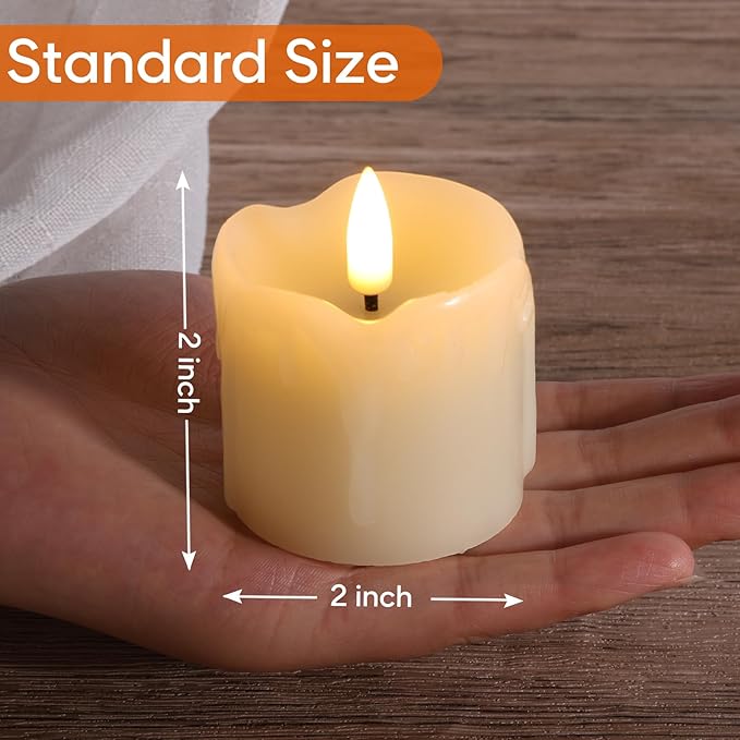 Eywamage Ivory Dripping Wax Flameless Votive Candles with Remote Batteries, 2x2 in Flickering Christmas LED Candles Set of 6