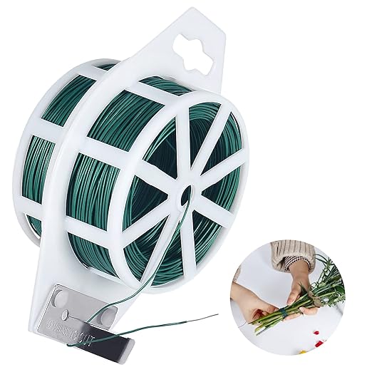 Floral Wire, 110 Yards Flexible Craft Wire for Wreath 22 Gauge Green Florist Supplies with Built-in Cutter for Christmas Tree, Garland and Flower Arrangements, Plant Support