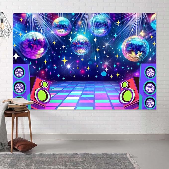Dance Party Backdrop Retro 80s 90s Theme Stage Dance Ball Music Birthday Party Decoration DJ Photography Background 15 x 10 ft for Baby Shower Picture Photo Shoot Polyester Fabric,Multi1