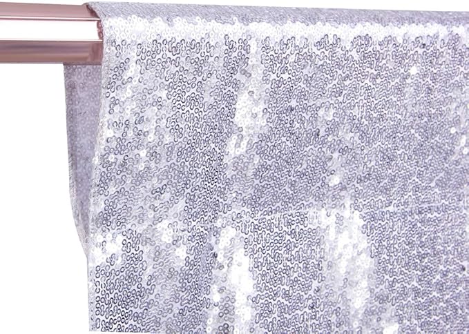 SquarePie Sequin Backdrop Curtain Not See Through Background for Wedding Party 7FT x 7FT Silver