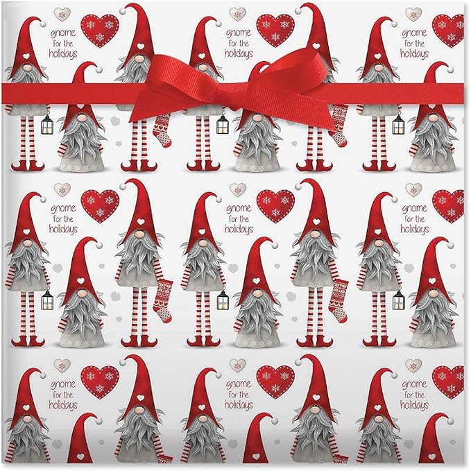 Current Gnome for the Holidays Double-Sided Rolled Christmas Wrapping Paper - Premium Jumbo 23-Inch x 32-Foot Gift Wrap Roll, 61 Square Feet Total