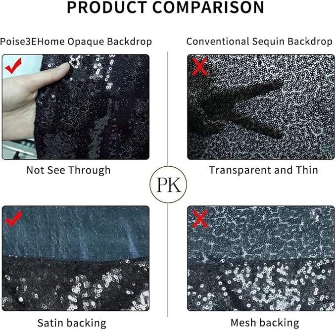 Poise3EHome 5Ft x 7Ft Black Sequin Backdrop, Glitter Thick Sequin Background Drapes Sequence Xmas Thanksgiving Backdrop for Wedding Party Holiday Festival Decor