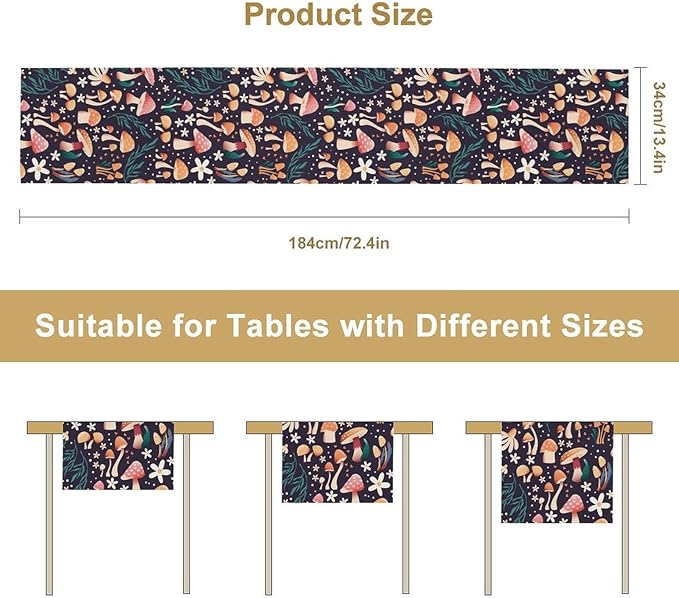 Mushroom Table Runner,Retro Forest Plant Table Cloth Farmhouse Kitchen Dining Table Decoration for Home Party Decor 13x60 Inch