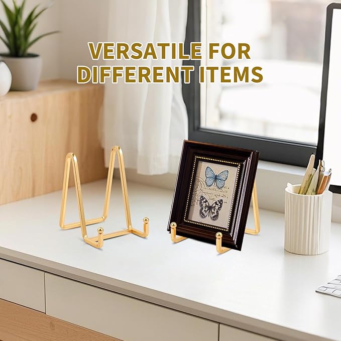 Plate Holder Easel Display Stand - 4.5 inch Metal Plate Stands for Display - Tabletop Picture Stand - Gold Iron Easels for Display Pictures | Photo Frames | Book | Decorative Plates | Plaque -4 Pack