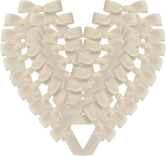 50pcs 1-1/2" Mini Satin Ribbon Bows Without Twist Ties for Crafts Gift Wrapping Packing Christmas Decoration (1.5"-Ivory)