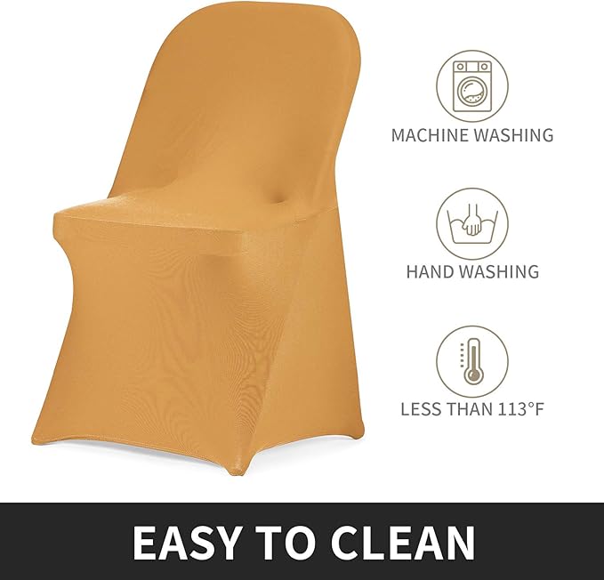 Peomeise Stretch Spandex Folding Chair Cover for Wedding Party Dining Banquet Event (Gold,12pcs)