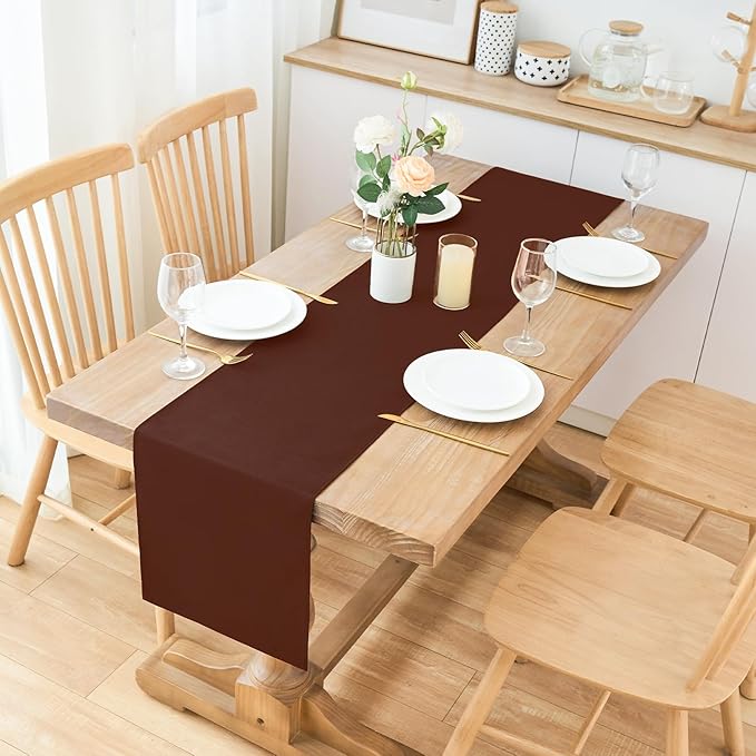 2 Pack Chocolate Long Table Runner 12 x 108 Inch Solid Color Farmhouse Runners Coffee Table Dresser for Daily Party Home Decoration