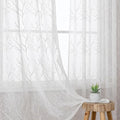VISIONTEX Sheer Curtains 63 inch Length 2 Panels Set, Decorative Beige Coral Embroidery, Rod Pocket Embroidered Window Drapes for Living Room and Bedroom, 54" x 63"