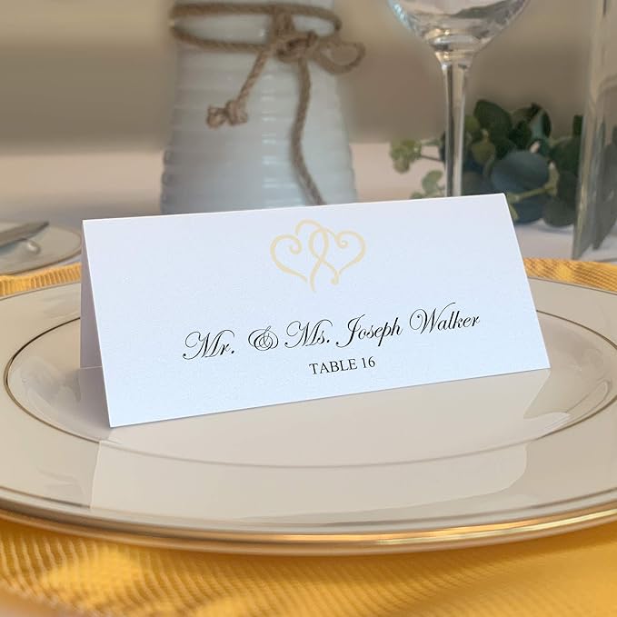 Linked Hearts Place Cards, Ivory (Choose Color), Set of 60, Pre-cut and Scored - Wedding, Party, Dinner, and Special Events - Made in the USA