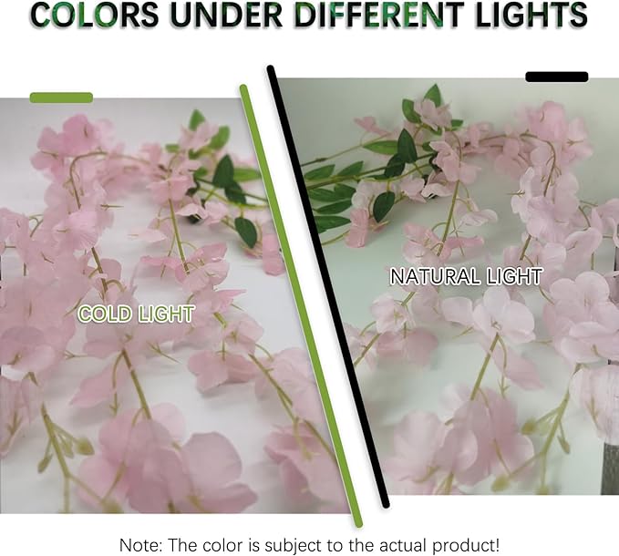 12 Pack Pink Wisteria Hanging Flowers Garland, 3.77 Feet Artificial Flower Vines, Fake Wisteria, Artificial Vines Hanging Garland for Backdrop Outdoor Yard Garden Decor