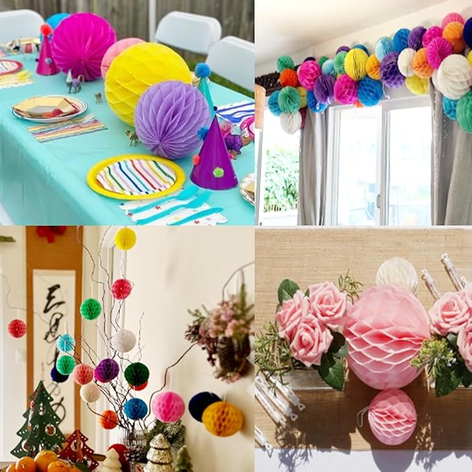 20pcs Honeycomb Decoration Paper Flower Balls Tissue Paper Pom Poms for Birthday Wedding Home Decor (3inch, Royal Blue)