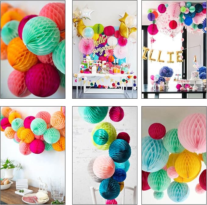 CC wonderland zone 12pcs Blue Paper Honeycomb Balls,Hanging Tissue Pom poms for Party Decoration,6inch&10inch