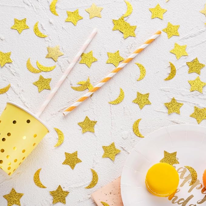 Gold Glitter Confetti Star and Moon Table Decoration for Wedding Birthday Eid Party Decoration, 1.2 inch in Diameter,200 Counts