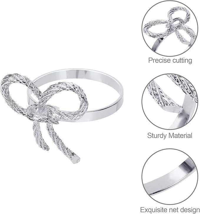 Pack of 6 Napkin Rings Alloy Hollow Out Flower Napkin Holder Dinning Table Napkin Ring for Dinner Parties Wedding Banquet Table Setting Family Gatherings Table Decor（Silver，6）