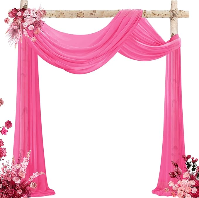 VOK Wedding Arch Draping Fabric Chiffon Fabric, 29in x 18Ft 1 Panels Sheer Chiffon Outdoor Curtain for Wedding Ceremony Birthday Party Decoration (Fuchsia,1 Panel)