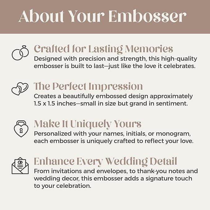 Personalized Wedding Embosser | Custom Made with Initials or Monograms for Couples | Elegant Designs for Stationery, Invitations, Napkins, and More (Design 9)