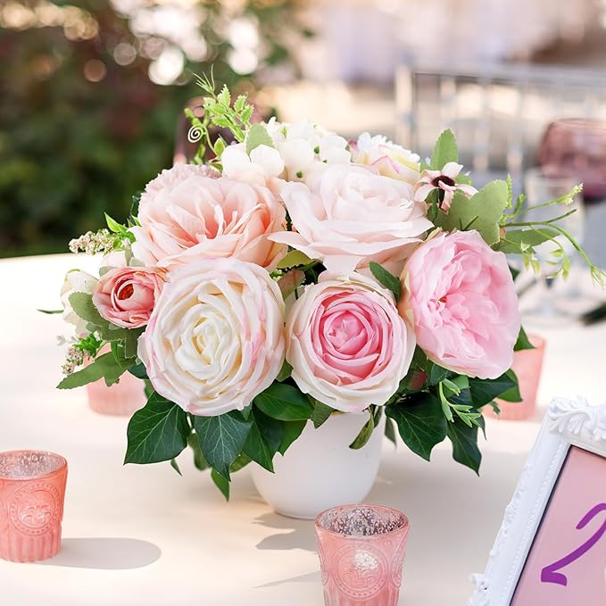 AmyHomie Blush Pink Artificial Flowers Combo Silk Rose Fake Flowers w/Stem for DIY Wedding Bouquets Centerpieces Arrangements Table Fall Decor Party Bridal Baby Shower Home Decorations